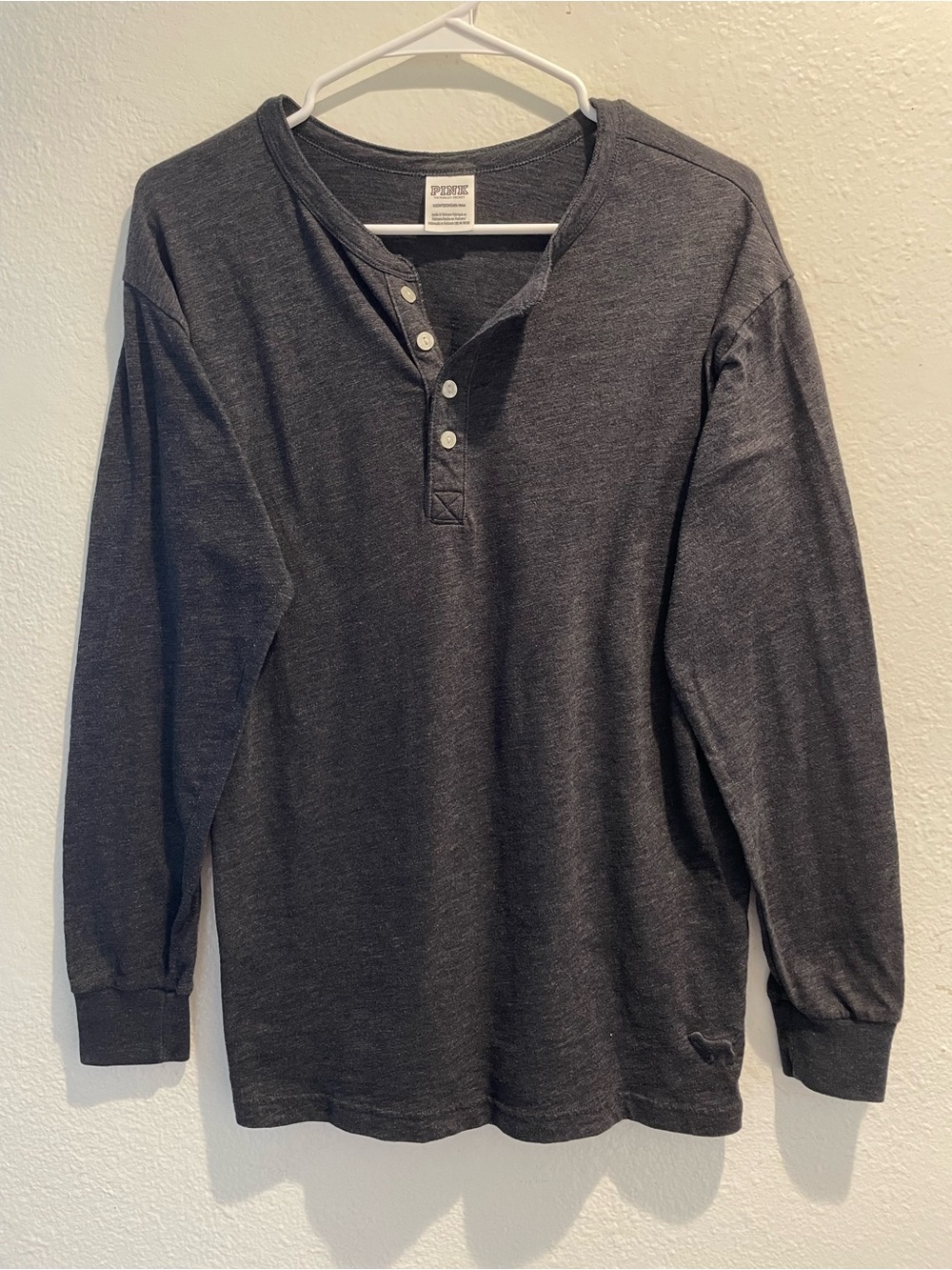 Y2K Victoria Secret PINK Gray Long Sleeve Waffle Knit Henley Shirt Size XS